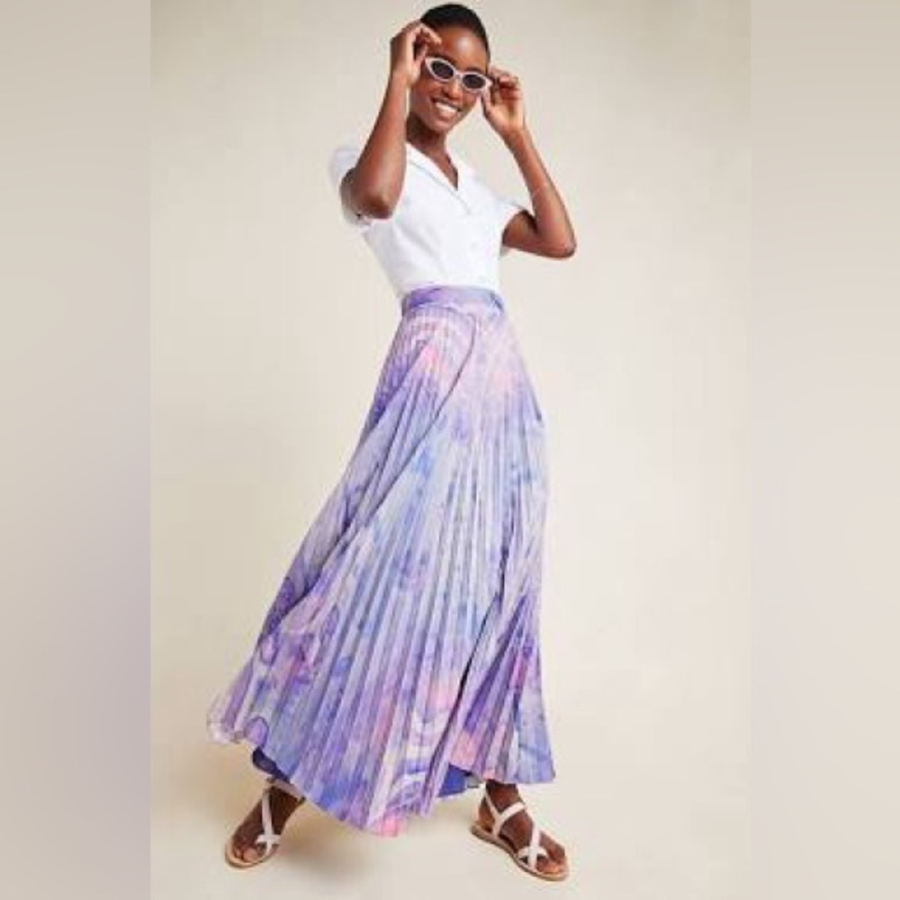 NWT Anthropologie Siddhartha Bansal Marble-Dyed Pleated Maxi Skirt Size 10